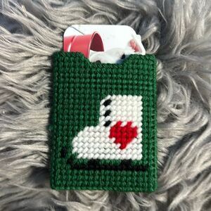 Christmas Gift Card Holder – Hand Sewn Green & White Ice Skate